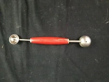 A And J Holiday Red Melon Baller Scoop Red Wood Handle 2 Ended Kitchen Tool USA 