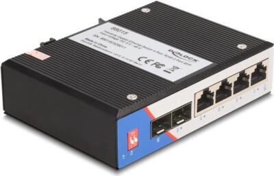 Delock Industrial Gigabit Ethernet Switch 4 Port RJ45 2 Port SFP für Schiene