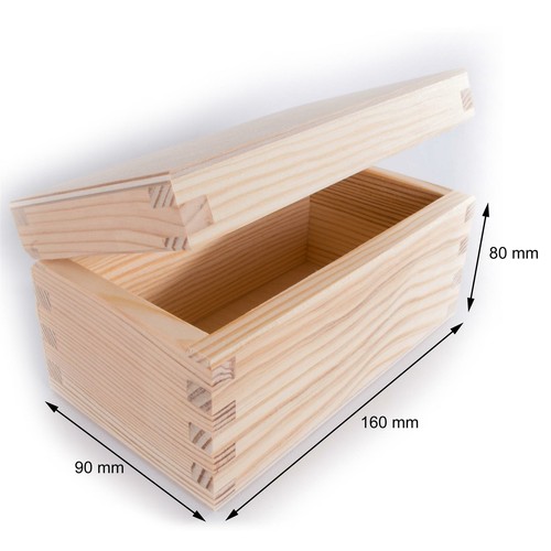 Small Oblong Rectangular Keepsake Wooden Box with Lid | 16x9x8 cm | Plain Pine - Picture 2 of 9