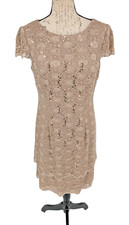 Alex Evening Dress 10 Beige Lace Sheath Sequins Mother of Bride Tiered