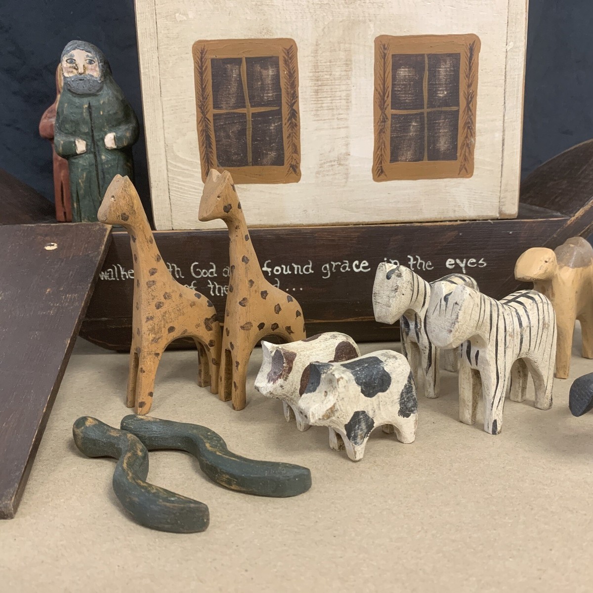 Folk Artist Ted Nichols 1986 ~ NOAH'S ARK ~ Original Hand Carved