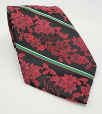 TANGO Men's Red Floral Black Green Striped Christmas Silk Necktie Tie Length 58"