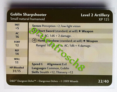  GOBLIN SHARPSHOOTER  22 C  DDM MONSTER MANUAL  DANGEROUS DELVES 2009  D&D CARD