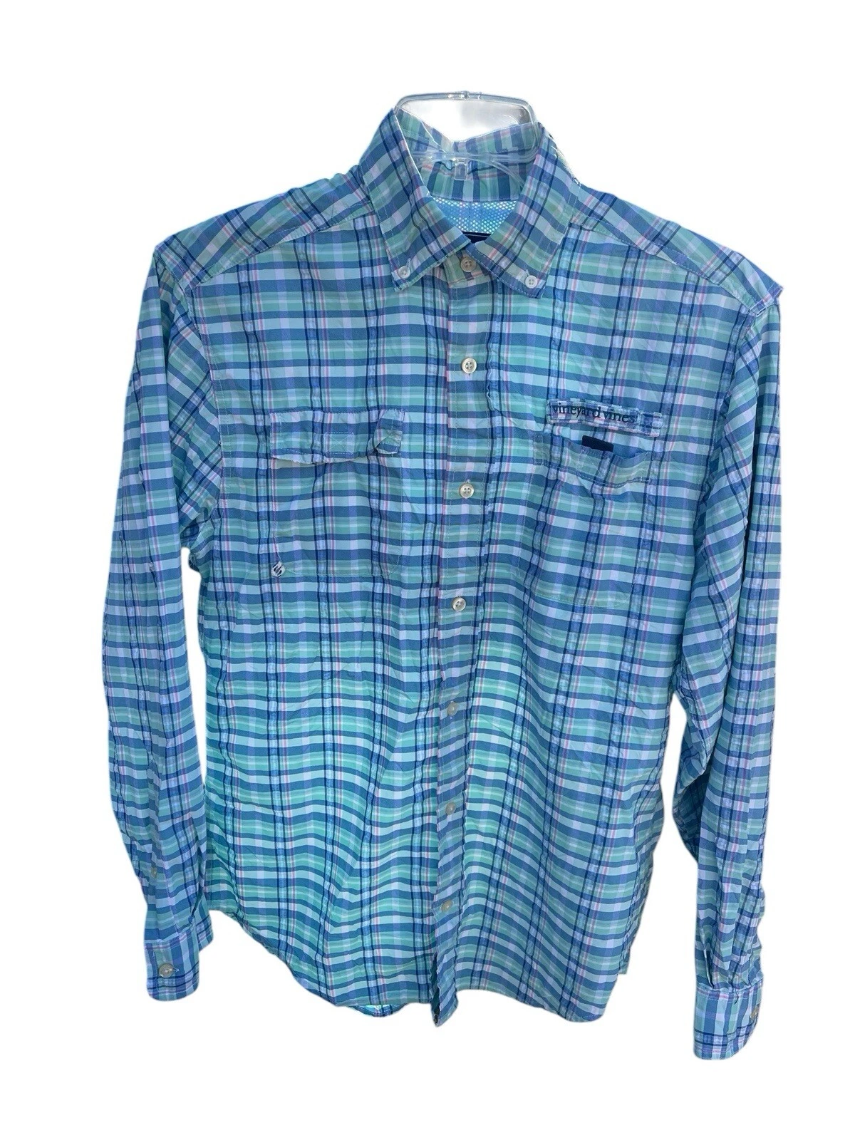 Vineyard Vines Men’s Harbor Fishing Shirt, Hull Blue Plaid, Size S,preppy/LS