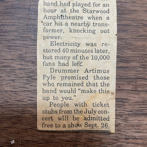 Lynyrd Skynyrd Concert Ticket Stub Sept 26 1991 & Power Outage Article Nashville - Picture 6 of 6