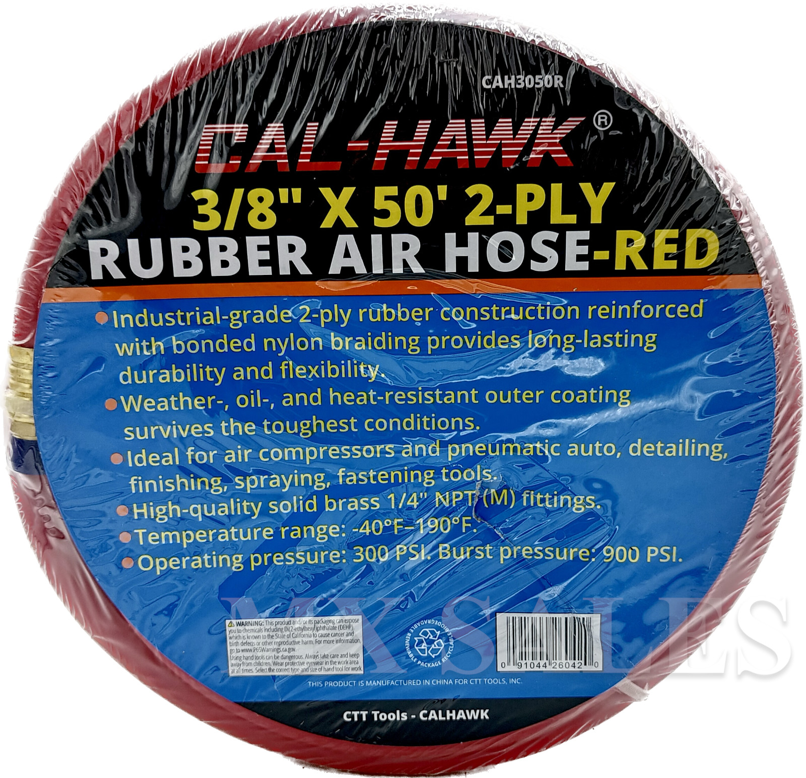 RED 3/8" X 50' Heavy Duty Rubber Air Hose WP 300 PSI Working 900 PSI