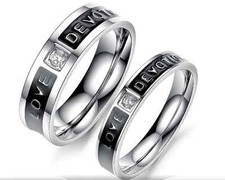 Stainless Steel 316L CZ Love Devotion Promise Ring Couple Wedding Band Set