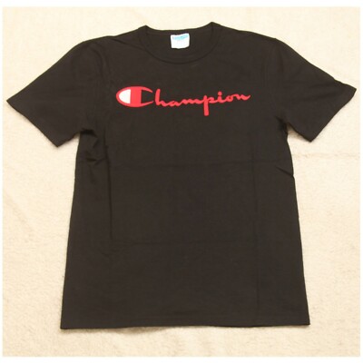 Small Champion Black Red Cotton Man's Short Sleeve Graphic Tee T-Shirt Top  X19