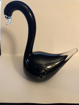 Riihimaki Finland Art Glass Black Swan signed A Jacobino Oy Kumela Vintage
