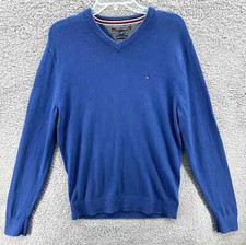 Tommy Hilfiger Mens Sz M Blue Pima Cotton Pullover V-Neck Long Sleeve Sweater