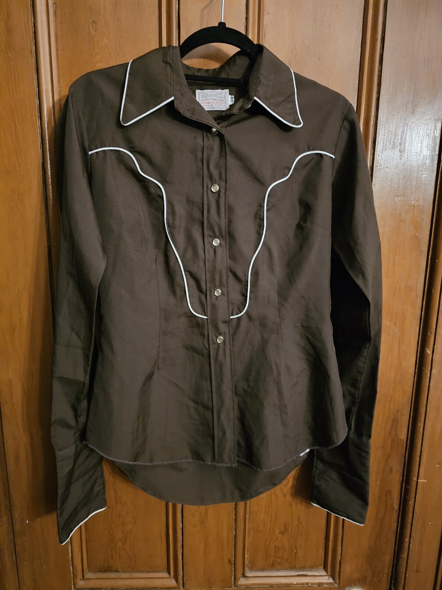 Vintage H Bar C Western Shirt Womens Pearl Snap Buttons Brown 