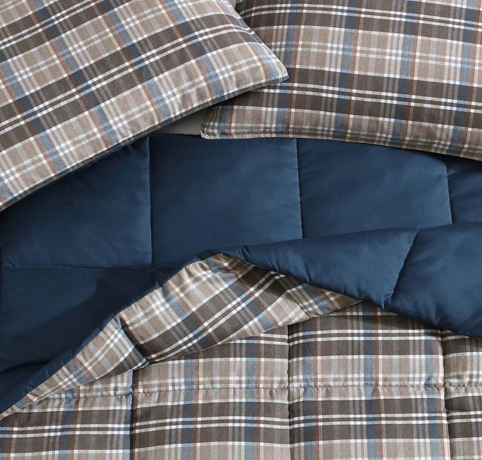 Juegos de funda nórdica y funda nórdica texturizada de gamuza Eddie Bauer (resistente a cuadros-marrón beige) Foto 4 de 4