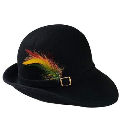 Vtg Lancaster Hat Brown Swagger Felt 100% Wool Slopping Brim Fedora Hat Feather Vtg Lancaster Hat Brown Swagger Felt 100% Wool Slopping Brim  main image 4