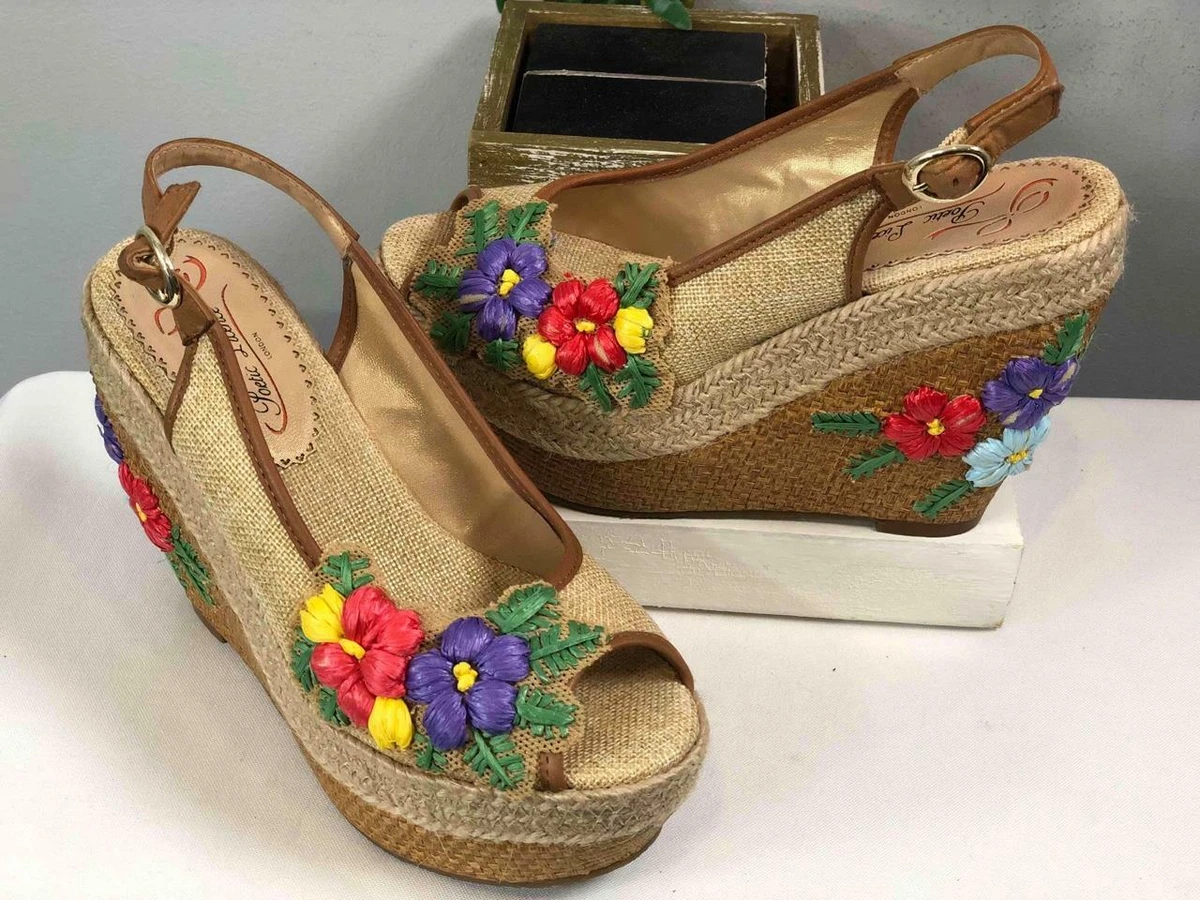POETIC LICENCE Petal Pusher Flowers Gold Fabric Leather Wedges