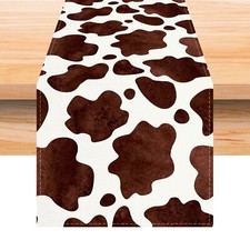 Linen Watercolor Cow Print Table Runner 72 Inches Long Cowhide Tablecloth Far...