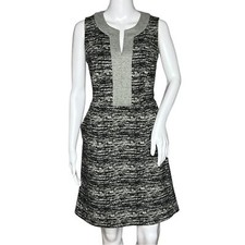 Anthropologie Tabitha Fit & Flare Dress Gray Marled Tweed Jersey Knit Trim Sz 6