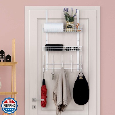 OYEAL Over The Door Hanger with 2 Mesh Baskets 5 Hooks, Detachable Storage Or