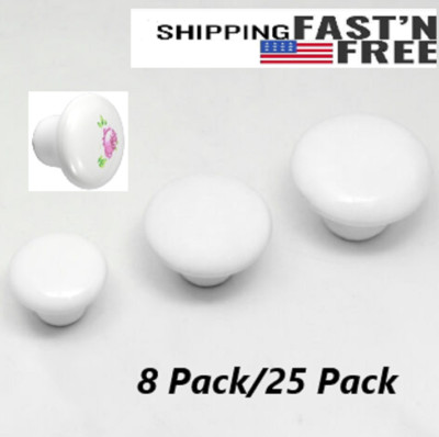 White Ceramic Knobs Cabinet Hardware (25-38mm ~1-1.5'')8P/25P