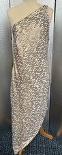 Halston Heritage Cream Asymmetric One Shoulder Midi Dress with Gold Sequin Print