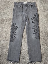 We The Free Gray Embroidered High Rise Ankle Cropped Jeans Size 28 Free People