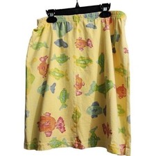 Fresh Produce Fish Print Skirt Elastic Waist Casual Yellow Colorful M