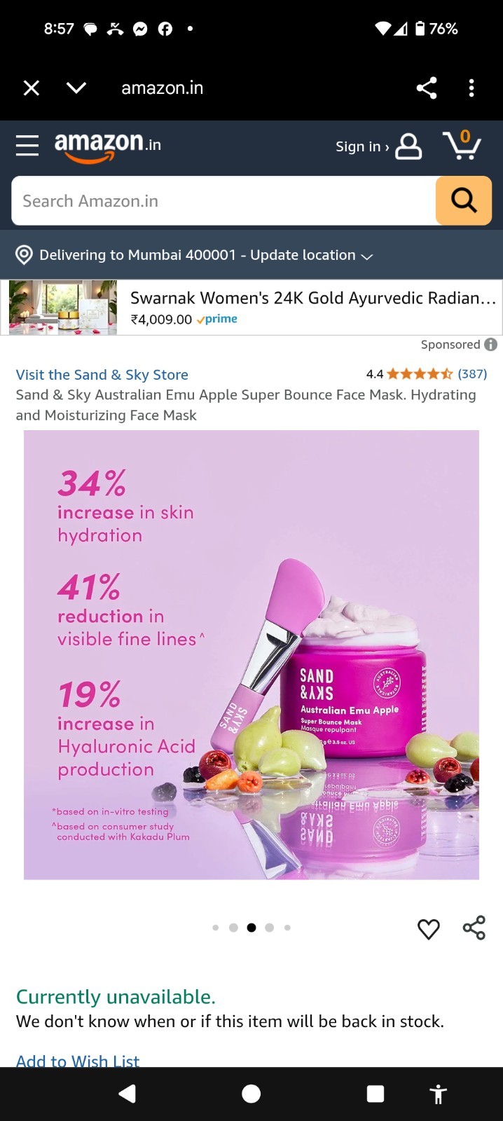 Sand & Sky Australian Emu Apple Super Bounce Mask 3.53oz DULL SKIN MSRP $38