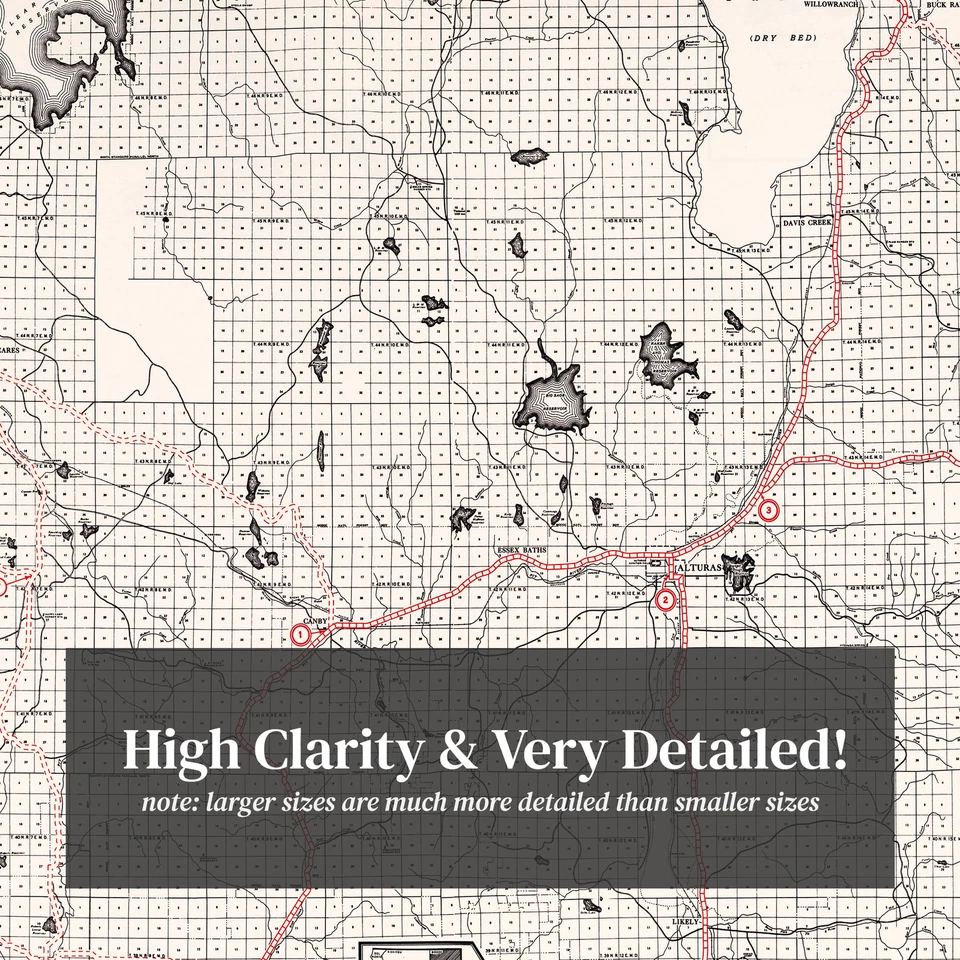 Old Map of Modoc County, CA 1935 - Vintage California Art - Image 2 of 4