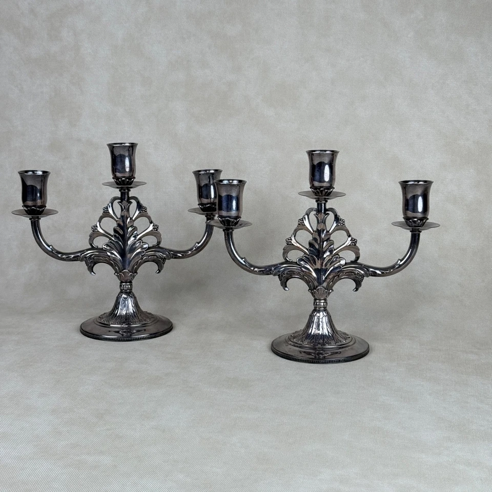 Candelabro de 3 velas enchapado en plata Marquise 1847 Rogers Bros 009156 IS estampado Foto 2 de 4