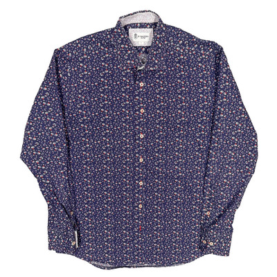 H. Halpern Esq Dress Shirt Floral Long Sleeve Cotton Blue 16.5 Large