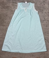 Quiet Moments Nightgown Womens Small Blue Lace Accent Made in USA Vintage
