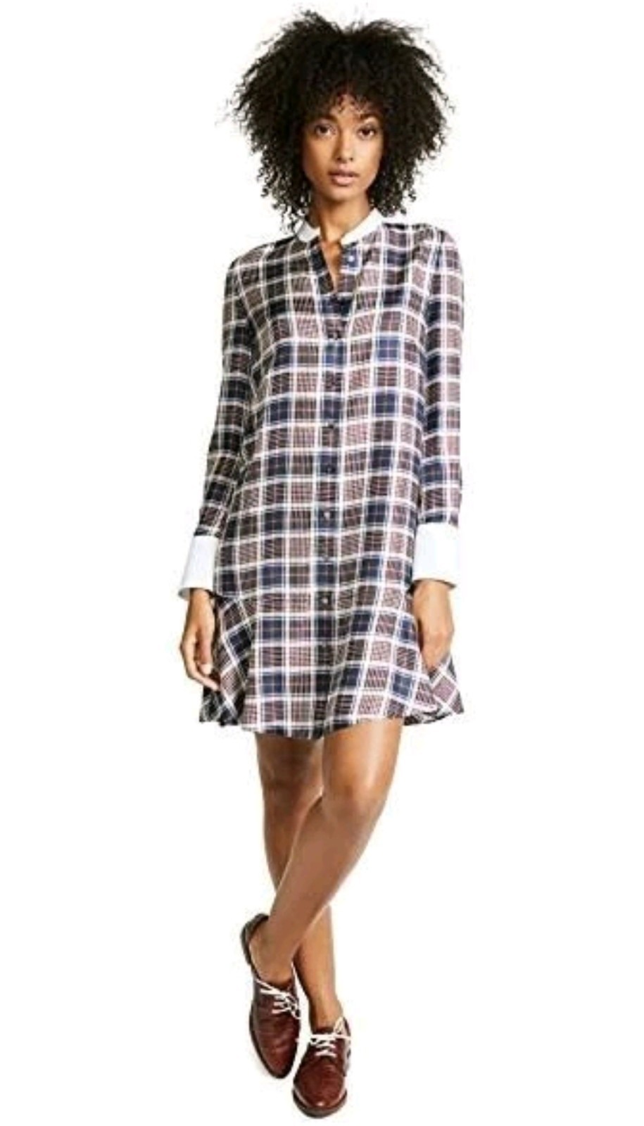 Tory Burch Cora Milano Tartan Plaid Silk Shirt Dress Sz 12 NWT $448 thumbnail 2