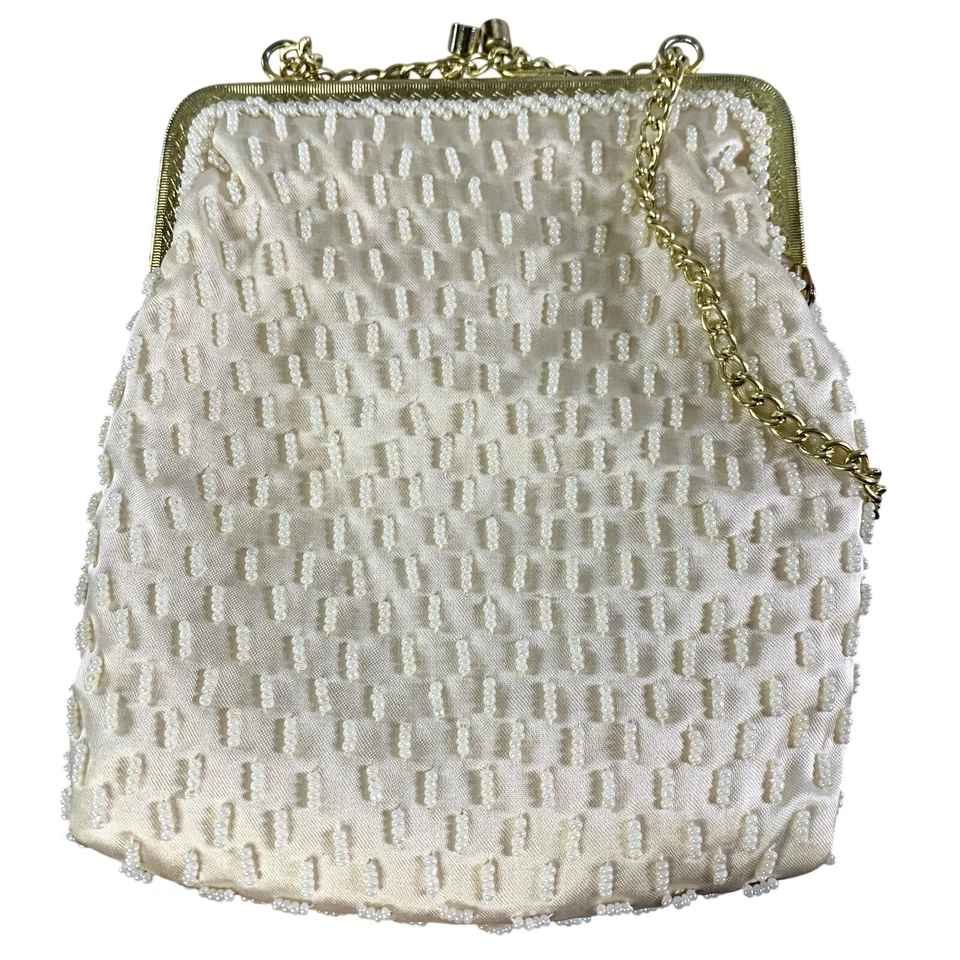 Bolsa de contas vintage Walborg branca noite Hollywood glam coquetel evento nupcial - Imagem 2 de 4