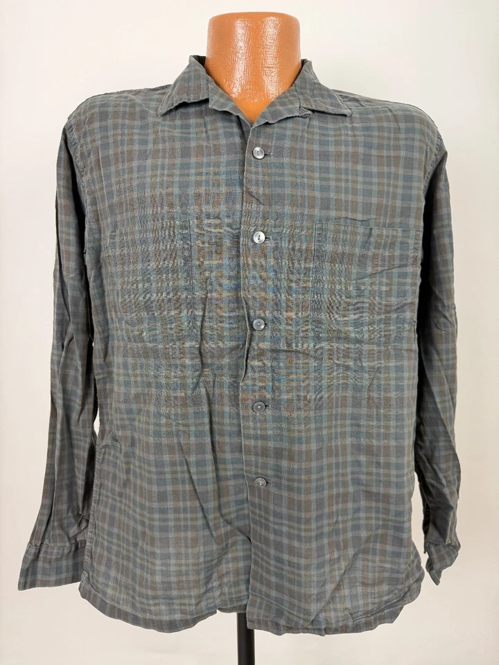 Vintage 50s Camp Shirt Men Medium Dark Brown Plaid Rockabilly McGregor USA Made - Image 2 of 4