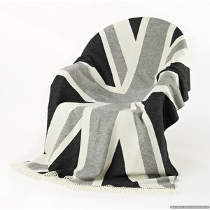 The Union Jack - Merino Lambswool Throw Blankets - Bronte Moon - Monochrome Gray