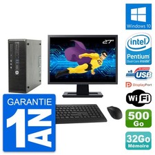 PC HP 400 G3 SFF Ecran 27" Intel G4400 RAM 32Go Disque 500Go Windows 10 Wifi