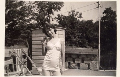 Vintage 1940 s PHOTO Young Pretty Lady JOYCE Bride On Honeymoon Swimsuit