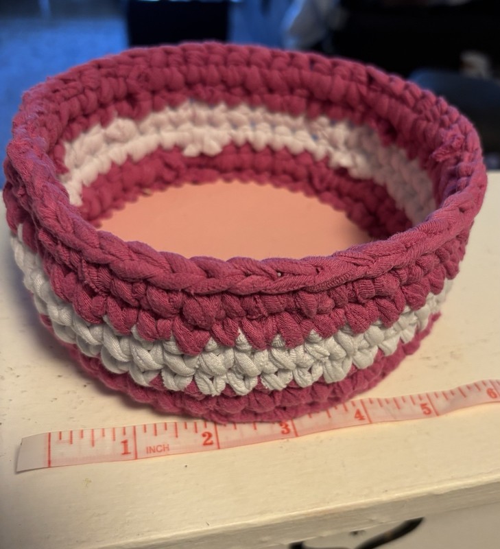 NEW Handmade Crochet Basket Wooden Base - $4 U.S. SHIPPING