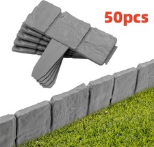 50 Pack Lawn Edging Cobbled Stone effect Plastic Garden Edging Hammer in Grey