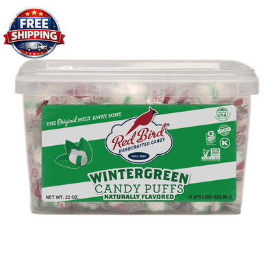 Gluten-Free Soft Wintergreen Candy Puffs - 22 Oz Tub of Minty Delights