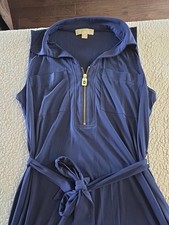 Michael Kors XL Navy Blue Sleeveless Pockets Collar Gold Tone Zipper Midi Dress