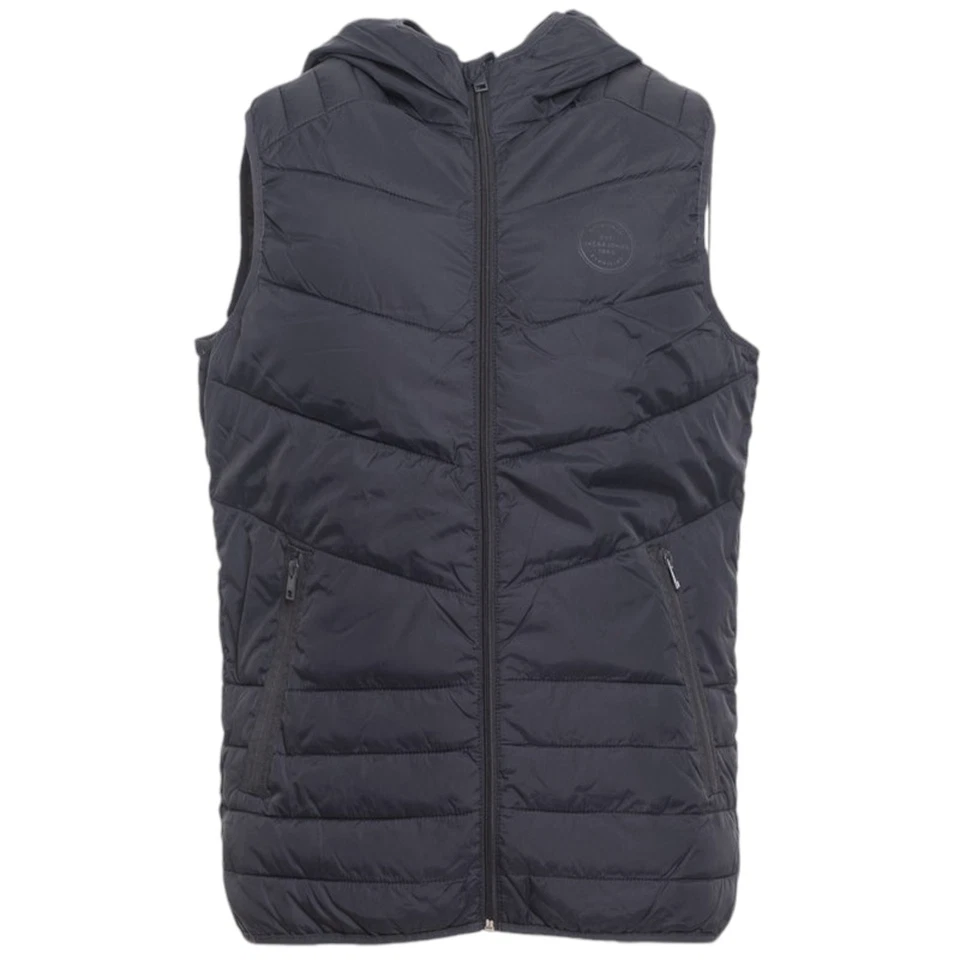 Jack and Jones Puffer Jacket Mens Summer Sleeveless Body Warmer Padded Hoodie - Image 3 of 4