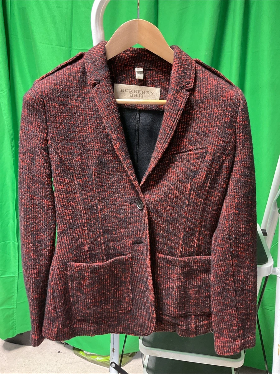 Chaqueta/blazer Burberry Brit rojo y negro mezcla de lana Boucle talla US 8, envío rápido