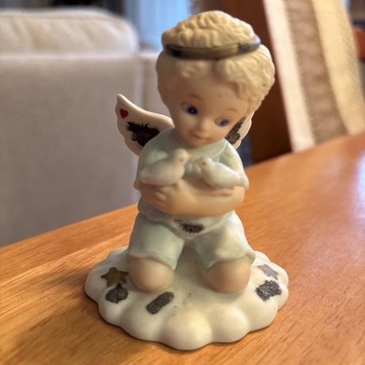 Katherine Stevenson Tender Hearts Porcelain Boy Angel & Birds Bundles of Love 3''