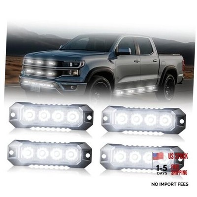4PCS Ultra Slim LED Strobe Lights for Trucks 4-LED Surface Mount Flashing White