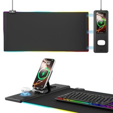 Mouse Pad with Foldable Holder - Wireless Charging Desk Mat 15W Fast - RGB Ga...