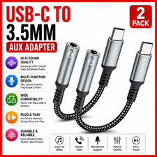 2 USB-C Type C Adapter Port to 3.5MM Aux Audio Jack Earphone Headphone Cable USB