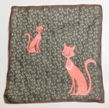 Vintage Faith Austin Coral Brown Cat Handkerchief