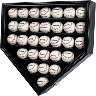 Baseball Display Case Frame Shadow Box Wall Cabinet Holder to Hold 30 Balls, wit