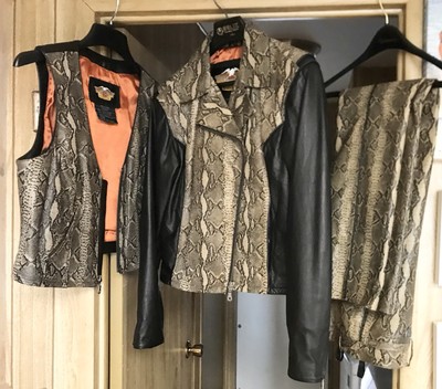 Harley Davidson Women Biker Jacket Vest Pants 3 PC Set Genuine Python Leather