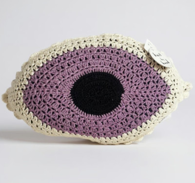 NWT Purple Luxury Crochet Knit Evil / Third Eye Shaped Spiritual Throw Pillow